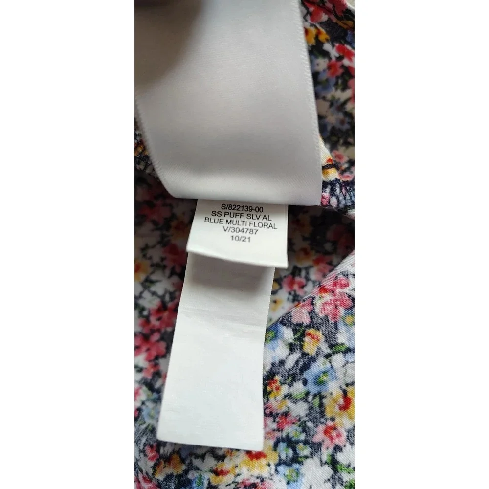 Floral Babydoll Blouse Women's XL Oversized Fit Puff Sleeves Cotton Gap/Old Navy